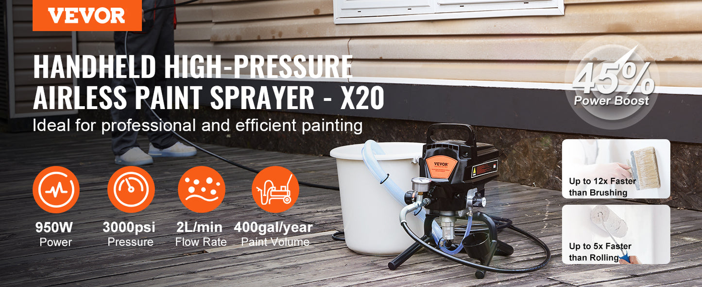 VEVOR 750W 950W Airless Paint Sprayer 3000PSI High Efficiency Electric Airless Sprayer Handheld Paint Sprayers for Home Interior