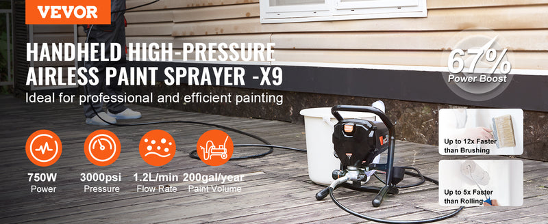 VEVOR 750W 950W Airless Paint Sprayer 3000PSI High Efficiency Electric Airless Sprayer Handheld Paint Sprayers for Home Interior