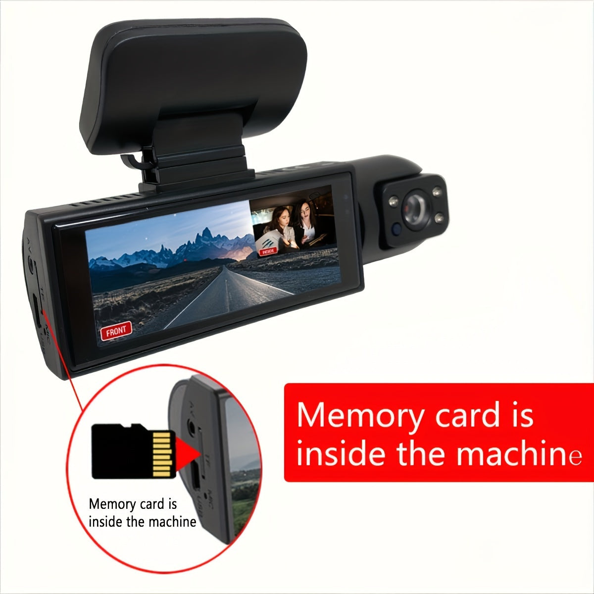 Ouyaaqii HD Dash Cam with 64GB High-Speed Memory Card, Fast Car Charger Bundle, 1080P Night Vision, Alloy Sun-Proof Case, Front & Interior Dual Lens - Upgraded Security Camera
