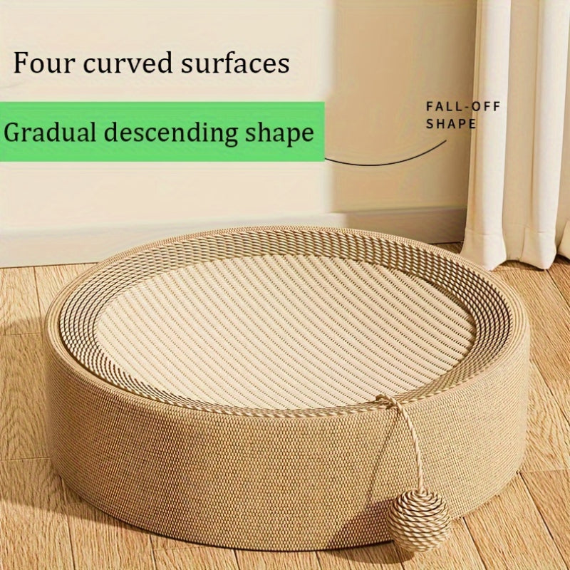 1pc Durable Sisal Cat Scratcher Lounge Sofa - Round Scratching Board with Comfortable Cat Bed, All-Season Pet Scratch Pad for Cats