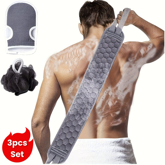 3pcs Back Scrubber Set, Exfoliating Bath Towel, Loofah Sponge, Bath Glove, Durable Body Scrubbers for Shower, Spa Massage