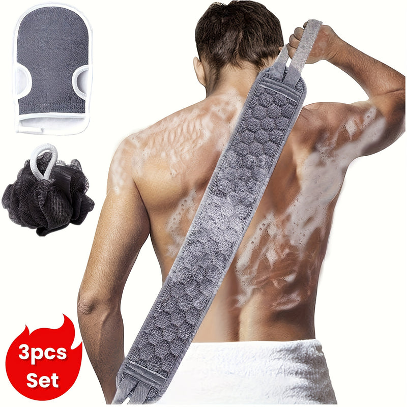 3pcs Back Scrubber Set, Exfoliating Bath Towel, Loofah Sponge, Bath Glove, Durable Body Scrubbers for Shower, Spa Massage