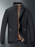 Chaqueta de color liso con cuello alto y forro polar para hombre, abrigo cálido de manga larga con cremallera, cárdigan cómodo y moderno a prueba de frío para otoño e invierno, ideal como regalo.