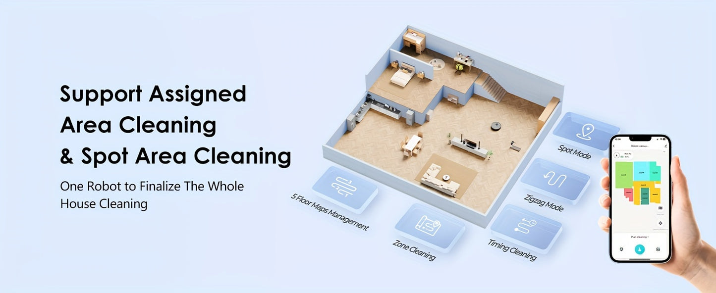 Robot Vacuum And Mop Combo 5000Pa, Lubluelu L15 Robot Vacuum, Auto-Charging, 5 Maps, 30 No-go Zones, WiFi/App, 3in 1 Robot Vacuum Cleaner for Pet Hair Carpet Hard Floor