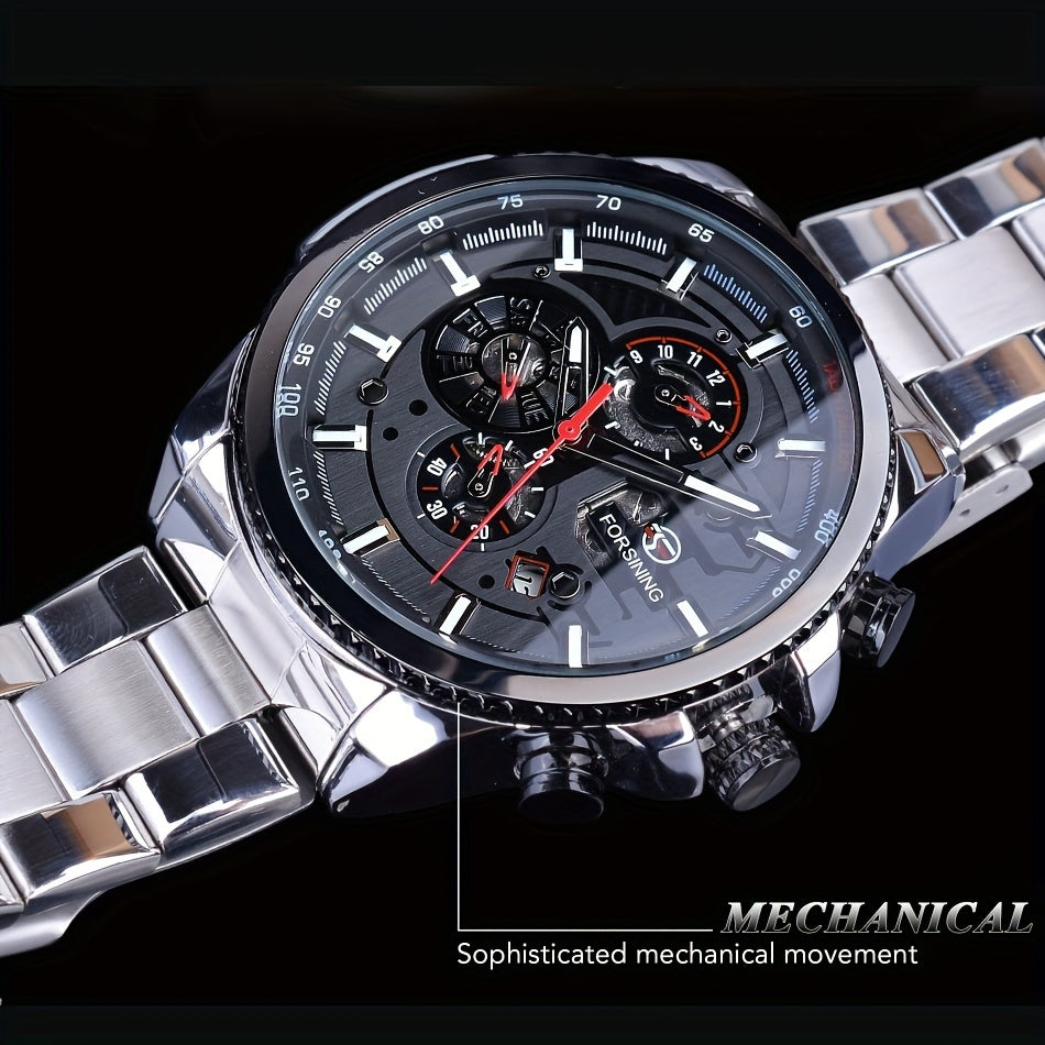 F0RSINING Men's Automatic Mechanical Watch with Calendar - Stainless Steel Band, Zinc Alloy Case, Business Style