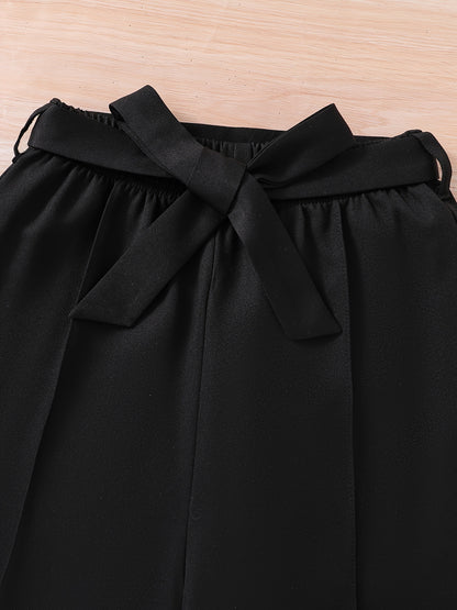 Conjunto elegante de otoño para niña de 3 piezas: blazer corto de poliéster con cinturón, camisola sin mangas, pantalón recto, corte entallado, color liso, ideal para primavera/otoño.