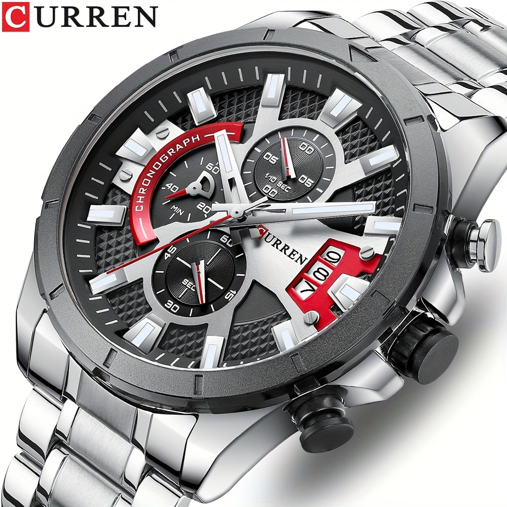CURREN Reloj con Correa de Acero para Hombre Reloj de Pulsera Impermeable con sincronización Multifuncional Accesorios para Hombre