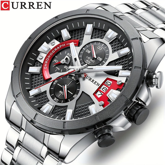 CURREN Men's Steel Strap Watch Multifunctional Timing Waterproof Wristwatch Men's Accessories