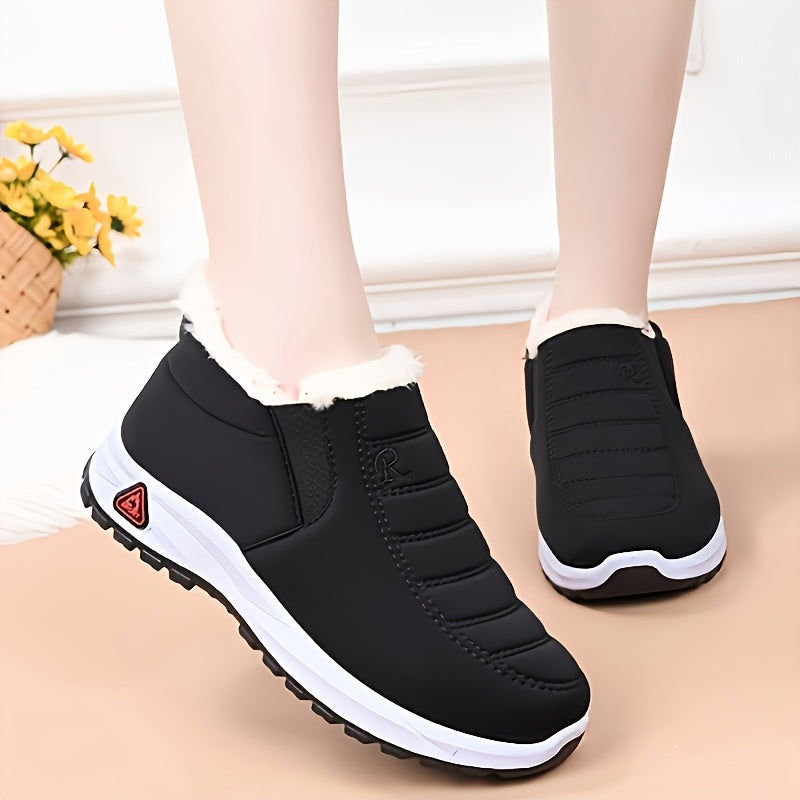 Women's Winter Snow Boots - Thick Warm Slip-On Shoes for Elderly, Solid Color Fabric Upper and Lining, TPR Sole, Autumn Winter, Thick, Elderly, Snow Boots, Slip-on, Solid Color, Fabric Upper, TPR Sole