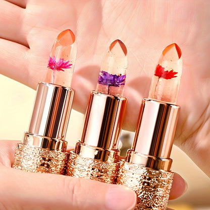 3pcs Hypoallergenic Petal Color-Changing Lip Balm with Vitamin E - Long-Lasting, Moisturizing, Temperature-Sensitive Lipstick in Metallic Tubes, Perfect Mother's Day Gift for Women