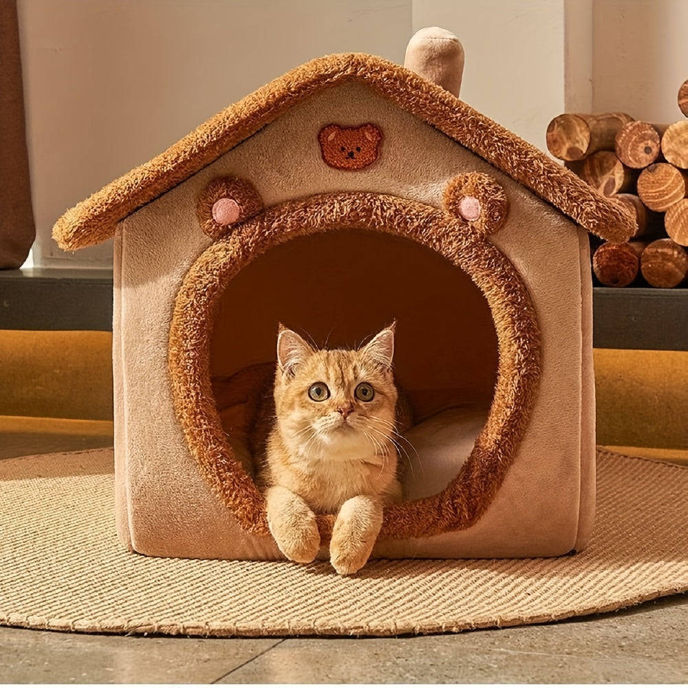 Cozy Foldable Pet House for Cats &amp; Small Dogs - Plush Velvet Cat Bed with Washable Cushion, Indoor Warm Cave Nest, Soft Puppy Sofa Bed, Ideal for Pets Up to 6.99KG/14.97KG