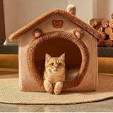 Cozy Foldable Pet House for Cats &amp; Small Dogs - Plush Velvet Cat Bed with Washable Cushion, Indoor Warm Cave Nest, Soft Puppy Sofa Bed, Ideal for Pets Up to 6.99KG/14.97KG
