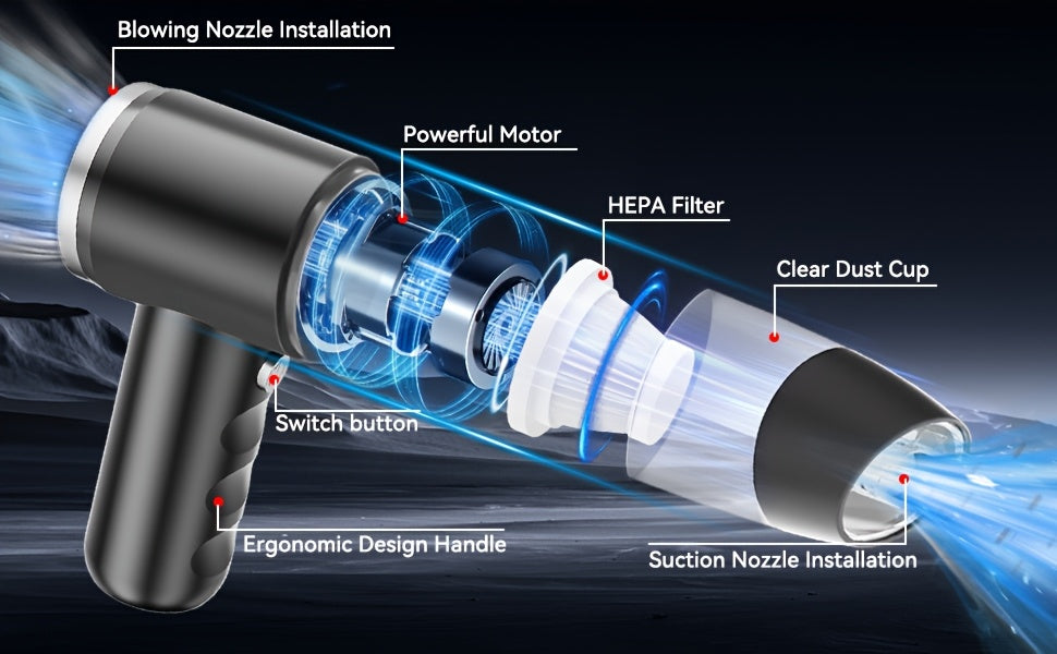 Handheld Cordless Vacuum Cleaner Car Vacuum Portable Wireless, 4-in-1 Vacuum/Blow/Charge/Pump, Vacuum Compressed Air Dust Removal, Wind Dry Hair Dryer Electric Dust Remover, Simple Operation, Cleaning Without Residue