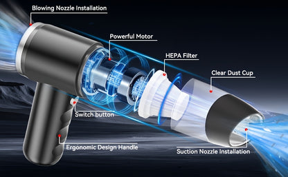 Handheld Cordless Vacuum Cleaner Car Vacuum Portable Wireless, 4-in-1 Vacuum/Blow/Charge/Pump, Vacuum Compressed Air Dust Removal, Wind Dry Hair Dryer Electric Dust Remover, Simple Operation, Cleaning Without Residue