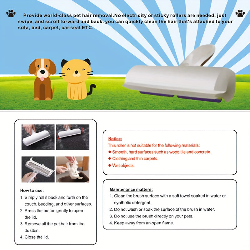 Pet Hair Remover - Lint Roller For Pet Hair - Cat And Dog Hair Remover For Couch, Furniture, Carpet, Car Seat, Reusable Roller W/Self-Cleaning Base - Upgraded Animal Fur Removal Tool