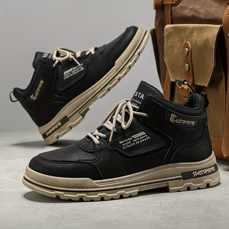 Zapatillas de skate de caña alta para hombre, antideslizantes y duraderas, ideales para caminar por la calle, viajar y actividades informales | Zapatillas retro de piel sintética a la moda para hombre