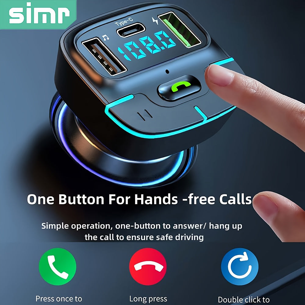 Reproductor MP3 inalámbrico para coche con sonido súper sin pérdidas, transmisor FM, doble USB, carga rápida, PD tipo C, llamadas manos libres con una sola tecla, receptor de audio para coche.