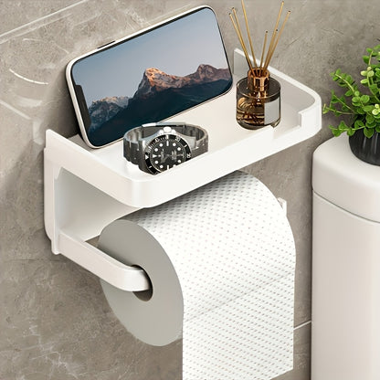 Space-Saving Self-Adhesive Toilet Paper Holder with Storage Shelf - Dual-Purpose Bathroom & Kitchen Organizer, Polished Finish