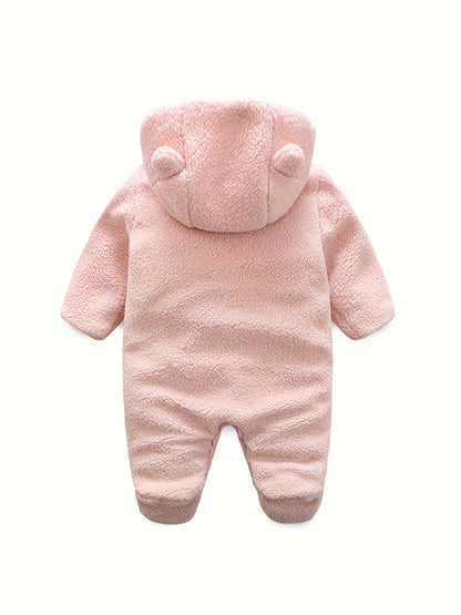 Unisex Baby Winter Warm Coats, Cute Bear Shape Hooded Footed Romper, Newborn Infant Jumpsuit Snowsuit Fleece Bodysuits, Suitable For Indoor And Outdoor Wear