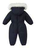 Girls' Boys' Outdoor Ski Suits Baby Winter Warm Hooded Jumpsuit with Zipper Pockets Outerwear Coat Overalls