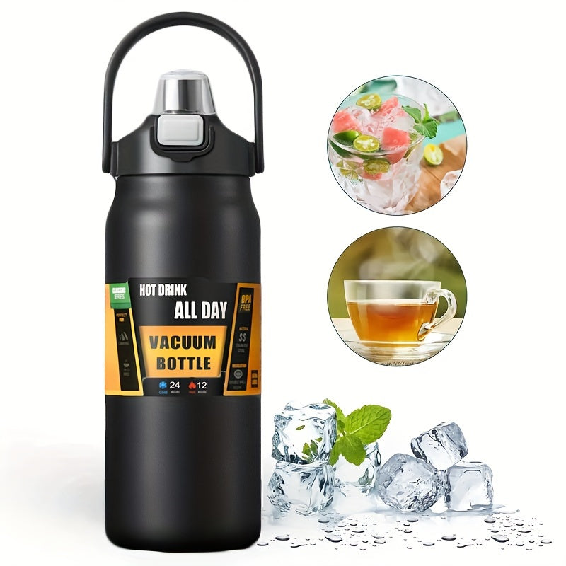 Stainless Steel Sports Water Bottle with Multi-Functional Lid, Twin-Drinking Methods with Straw & Direct Drink, Portable & Insulated Flask, 1000ml/1500ml, BPA-Free for Outdoor, Camping, Hiking, Travel & Driving, Ideal Gift fo