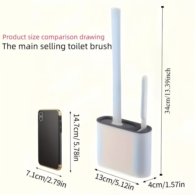 Wall-Mounted Toilet Brush Set, Silicone-Headed Bathroom Cleaning Kit, Space-Saving Long Handle Toilet Cleaner, Ergonomic Design, with 2 Brushes & Holder, for No Electricity Needed, Ideal for Living Room, Bathroom, Toilet, Kit