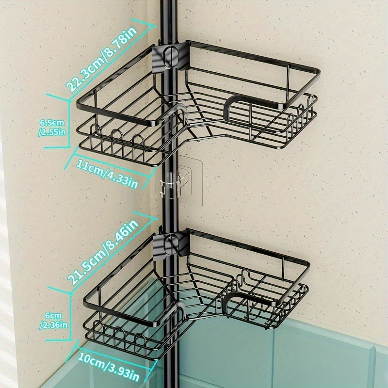Adjustable Stainless Steel Corner Shower Caddy with Soap Holder - Rustproof & Waterproof, Fits 67.82cm to 275.08cm Spaces