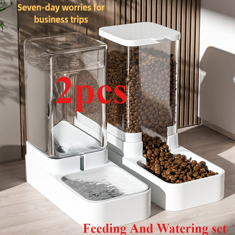 Set of Plastic Gravity Feeders for Dogs, Including Automatic Food And Water Dispenser, Without Battery