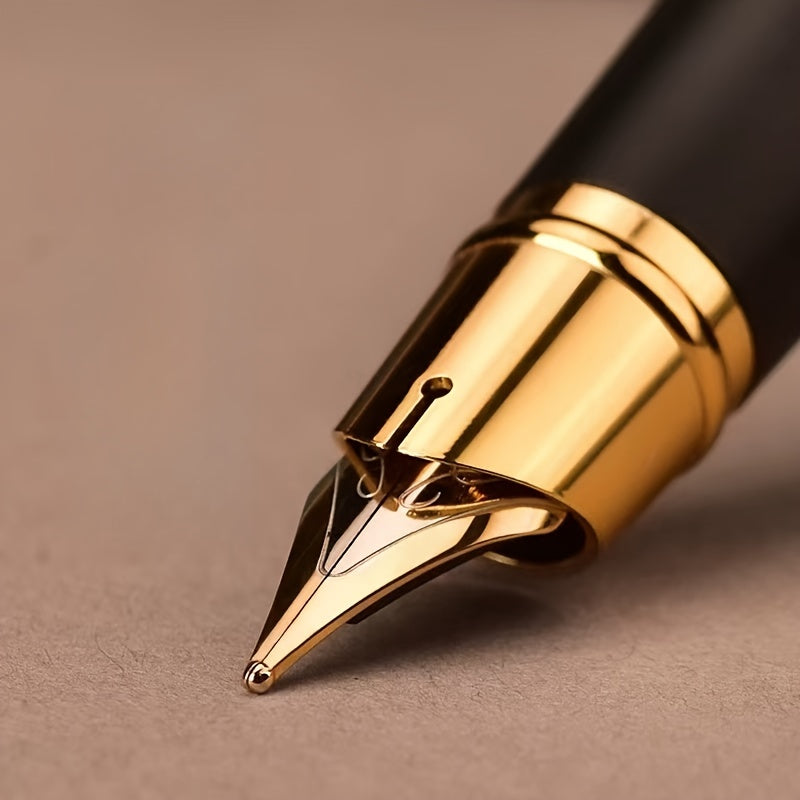 Pluma estilográfica de metal premium, punta fina de 0,5 mm, cierre a presión: ideal para firmas comerciales y personales, compatible con tintas de 3,4 mm.