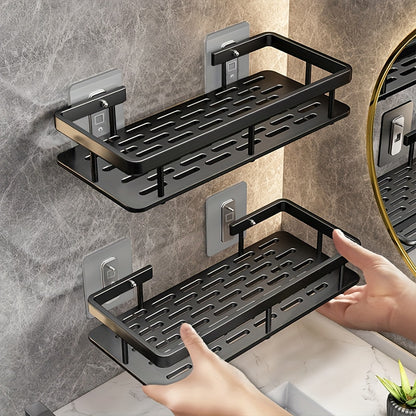 Easy-Install No-Drill Wall Shelf for Bathroom &amp; Kitchen - Durable Plastic Shower Caddy with Hooks, Perfect for Shampoo &amp; Accessories Storage