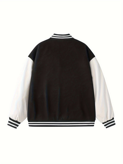Letter Print Zipper Jacket, Stylish Long Sleeve Jacket For Fall & Winter, Women's Clothing