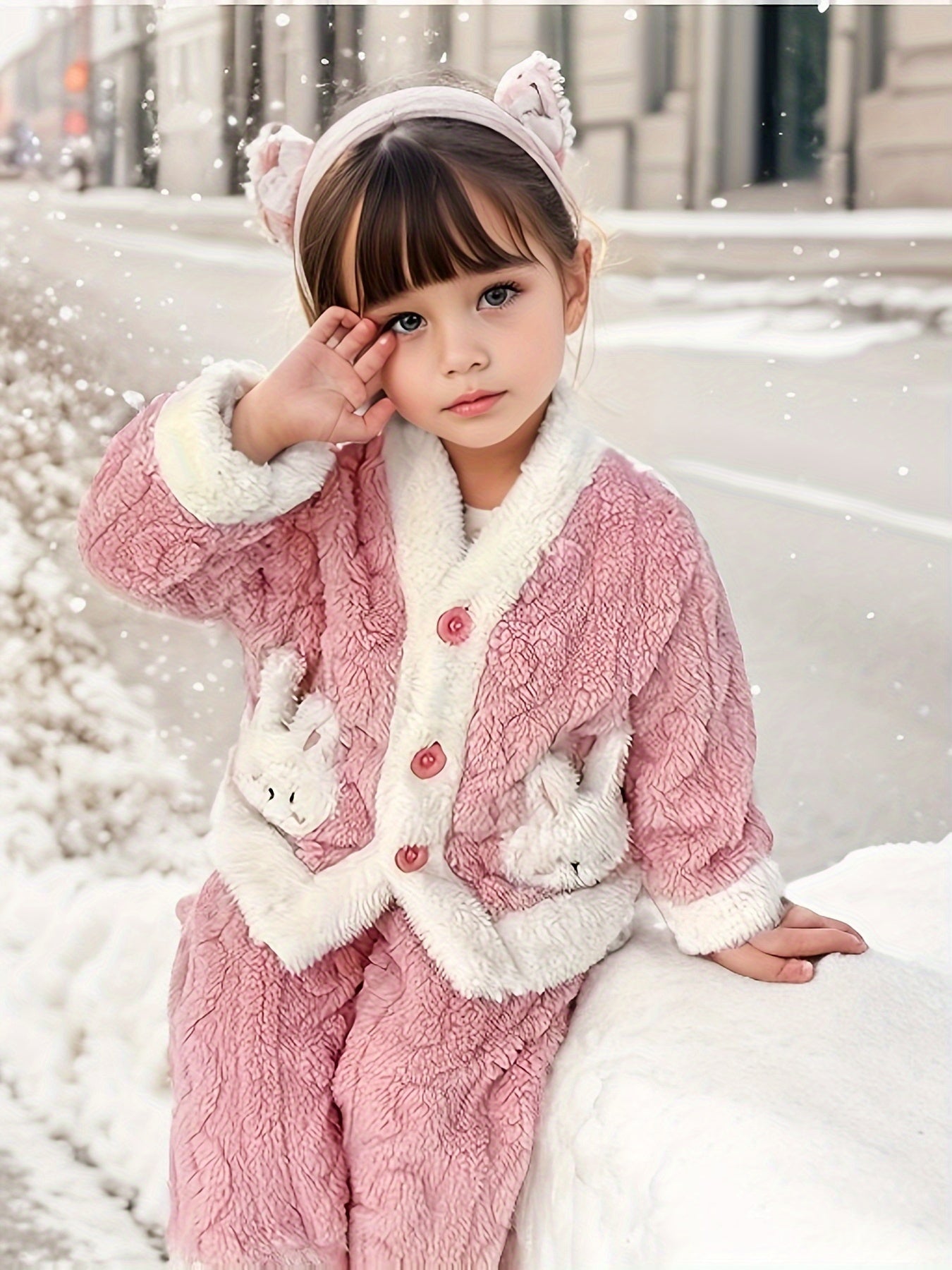 Coral Fleece Pajamas Set, Thickened And Warm Homewear for Girls.