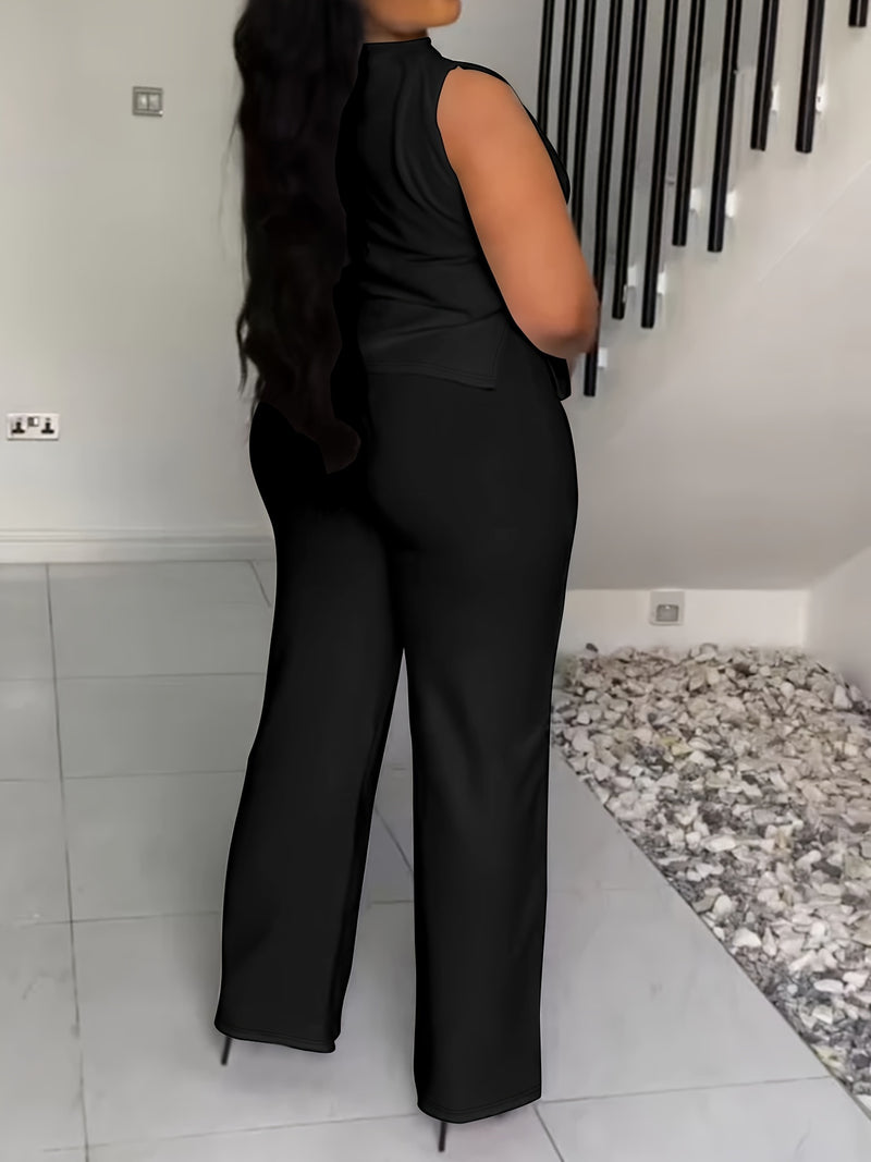 QF2364 Solid Color Summer Sleeveless Casual Suit