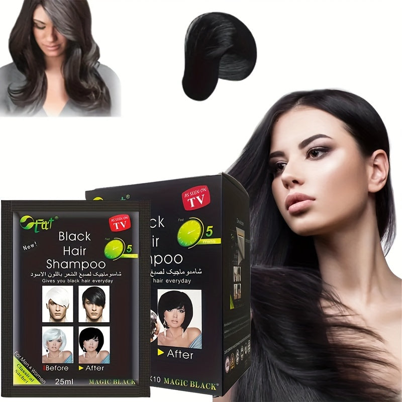 10pcs Unisex-Adult Magic Black Hair Dye, 25ml Each, Semi-Permanent, Plant-Based Squalane, Normal Hair Type, Lotion Form, Rich Black Shade, Easy Application