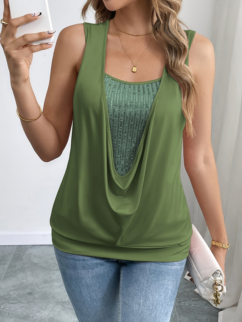 Sequin Decor Ruched Tank Top, Casual Summer Sleeveless Top, Women's Clothing