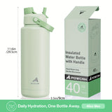 POWCAN 40oz Insulated Stainless Steel Water Bottle with Dual Handles - Leak-Proof, BPA-Free, Keeps Drinks Cold for 24 Hours, Ideal for Sports & Outdoor Activities, Wheat/Green/Light Purple Options