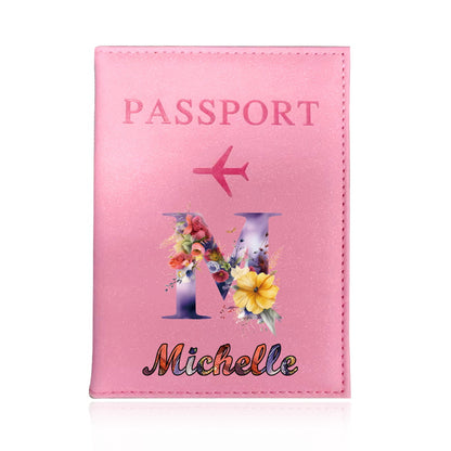 Customized Name Initial Pu Leather Passport Holder Cover Personalized Custom Ultra Slim Wallet Organizer Passport Protector Covers Personal Tailor Waterproof Card Case Storage Cases for Men Women Travel Accessories