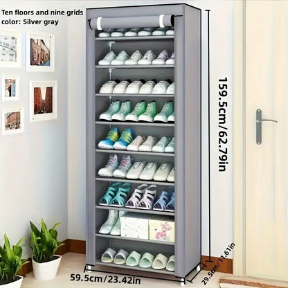 Freestanding Metal Shoe Rack Organizer with Dustproof Cover | 6-10 Tier Vertical Storage | Easy-to-Assemble | Shoe Organizer for Entryway, Bedroom, Living Room | Home & Dorm Organization System | Lightweight Under 13.61 KG |