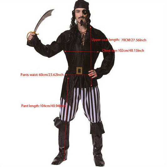 Funky Pirate Costume Set for Men - Complete Halloween Party Outfit with Polyester Knit, Includes Cosplay Accessories