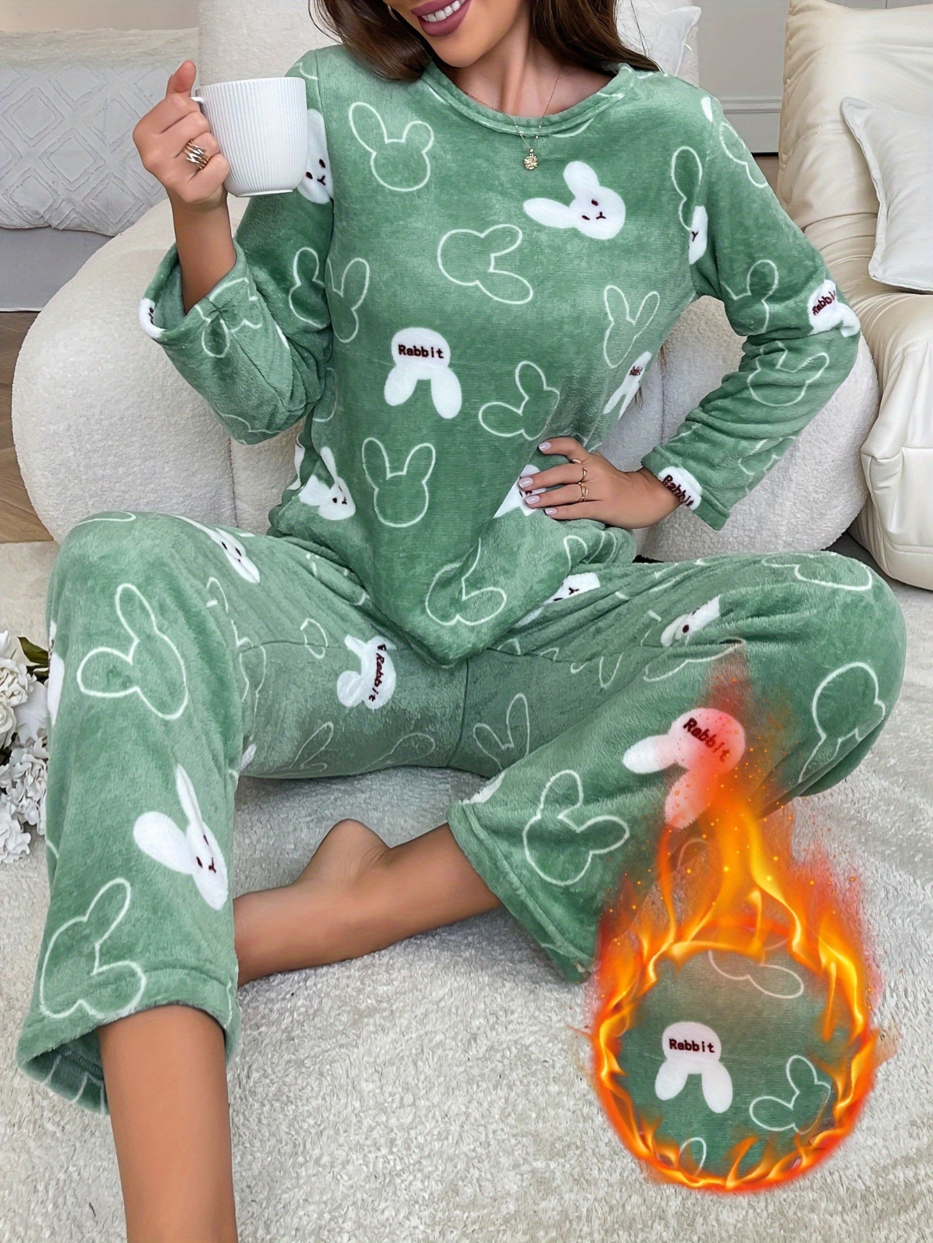 Women'S Polyester 100% Knit Pajama Sets - Casual Crew Neck Long Sleeve Top and Pants with Pattern Detail, Cozy Flannel Loungewear for Fall/Winter