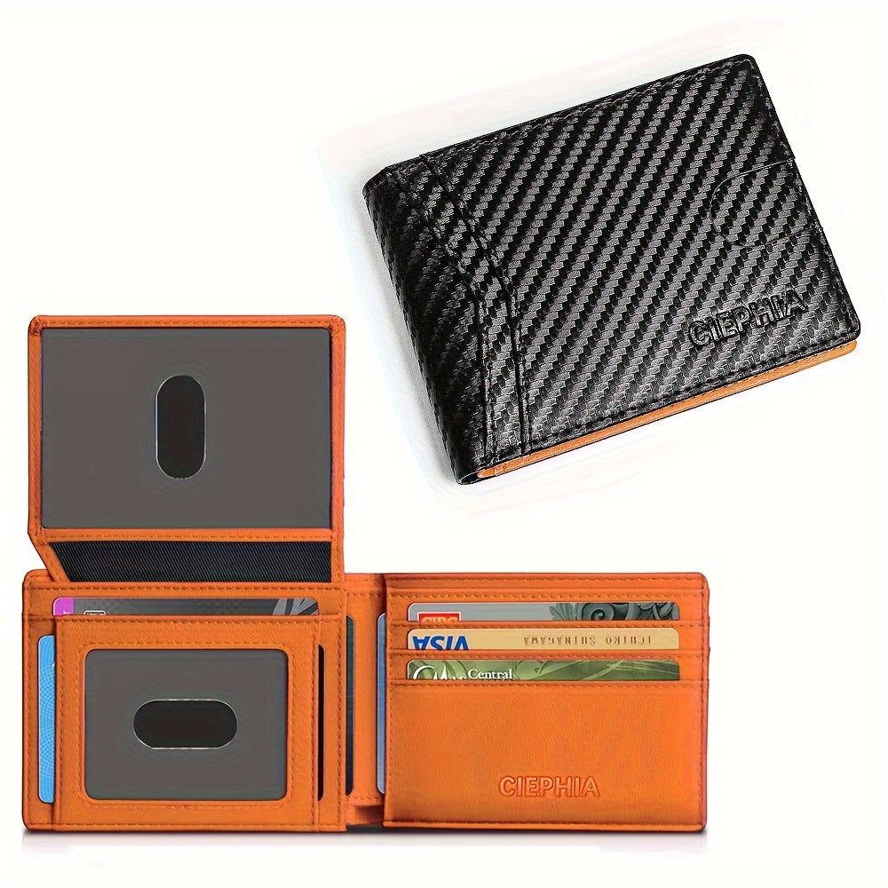 Cartera delgada plegable para hombre, tarjetero con bloqueo RFID, dos ventanas para identificación y pinzas para billetes.