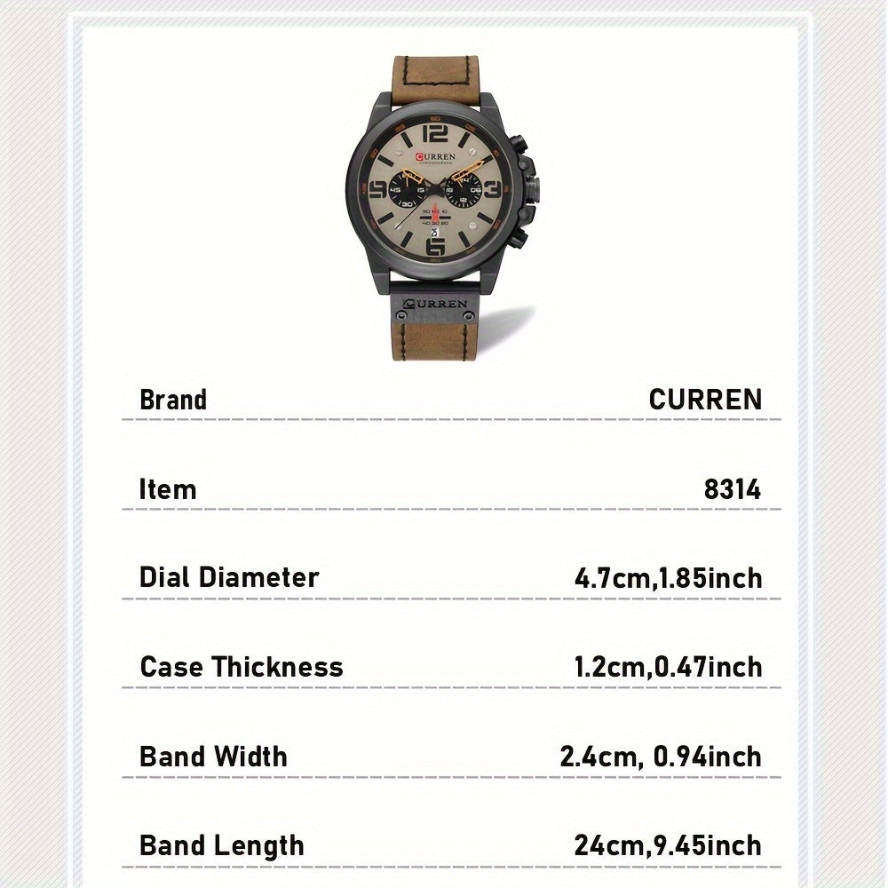 Reloj CURREN Cronógrafo para hombre, reloj de cuarzo clásico retro, reloj analógico con calendario, reloj de pulsera de cuero sintético con fecha.