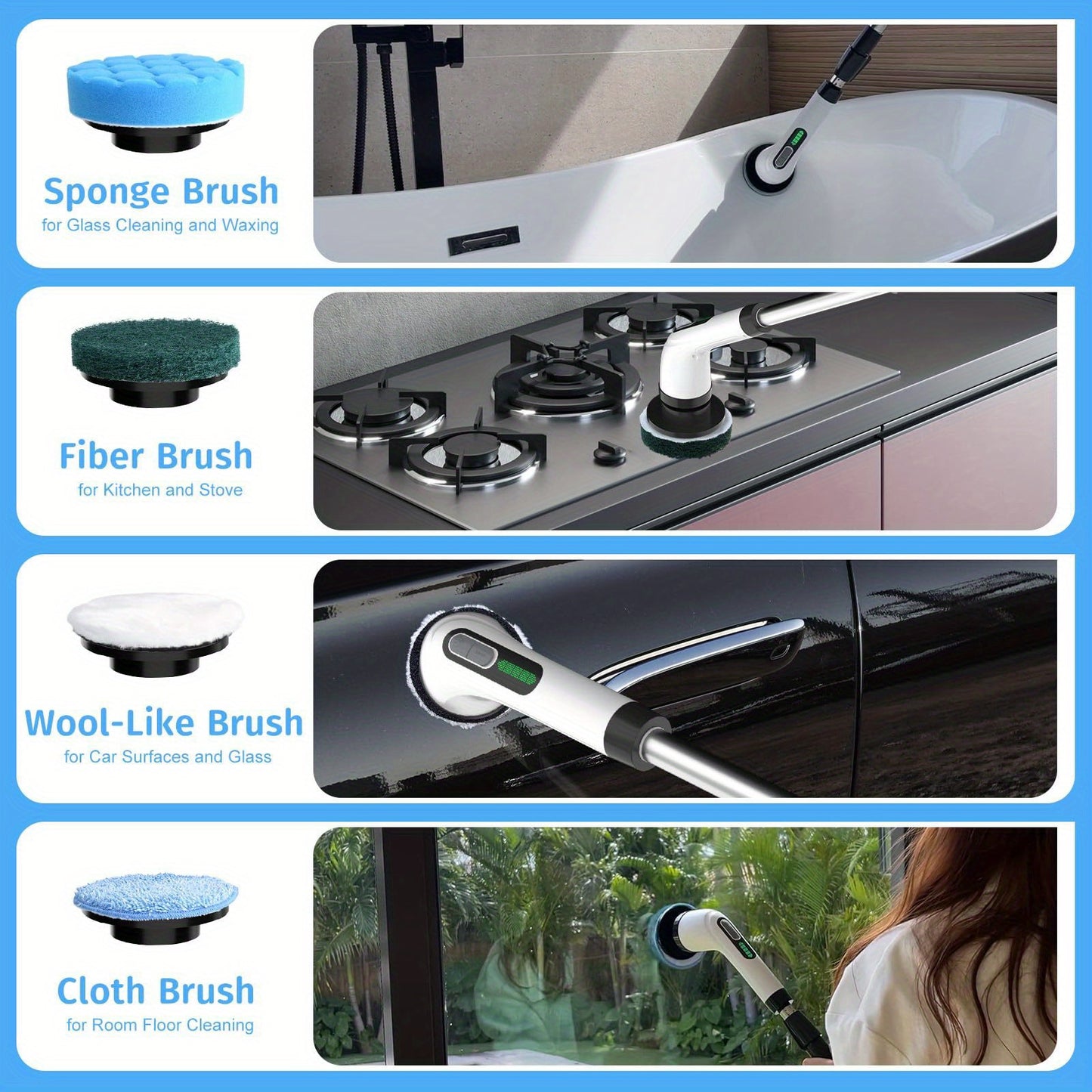 INSKAM 7-in-1 Cordless Electric Cleaning Brush Set, ABS Plastic, Hard Firmness, Rechargeable Lithium Battery, USB Charging, 2500mAh, 2 Speeds, Interchangeable Heads, Multi-Component Kit for Living Room, Bathroom, Outdoor, Flo
