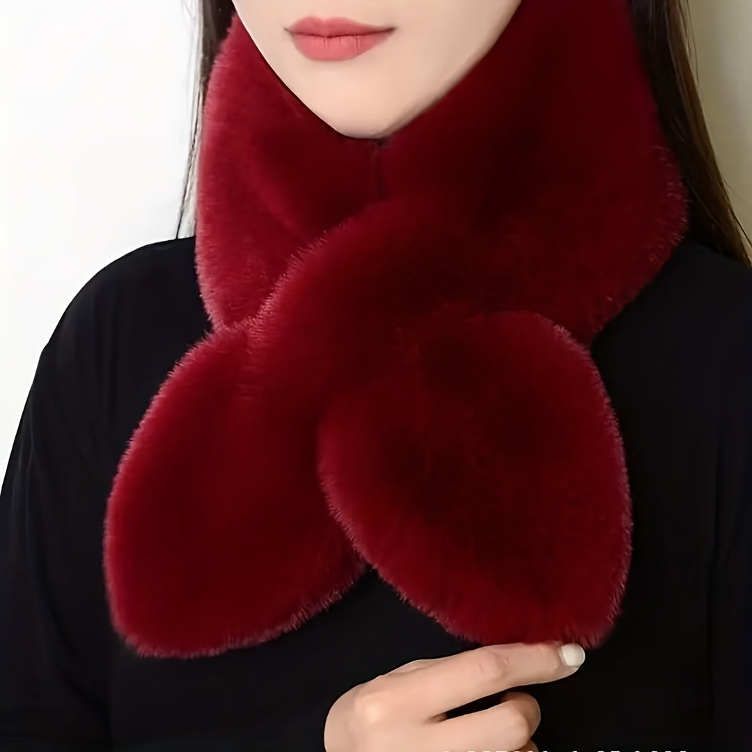Winter Thick Warm Faux Mink Fur Scarf, Unisex Plush Neck Cross Scarf, 100% Polyester, Hand Woven, Decorative & Windproof, with No Feathers, for Going Out