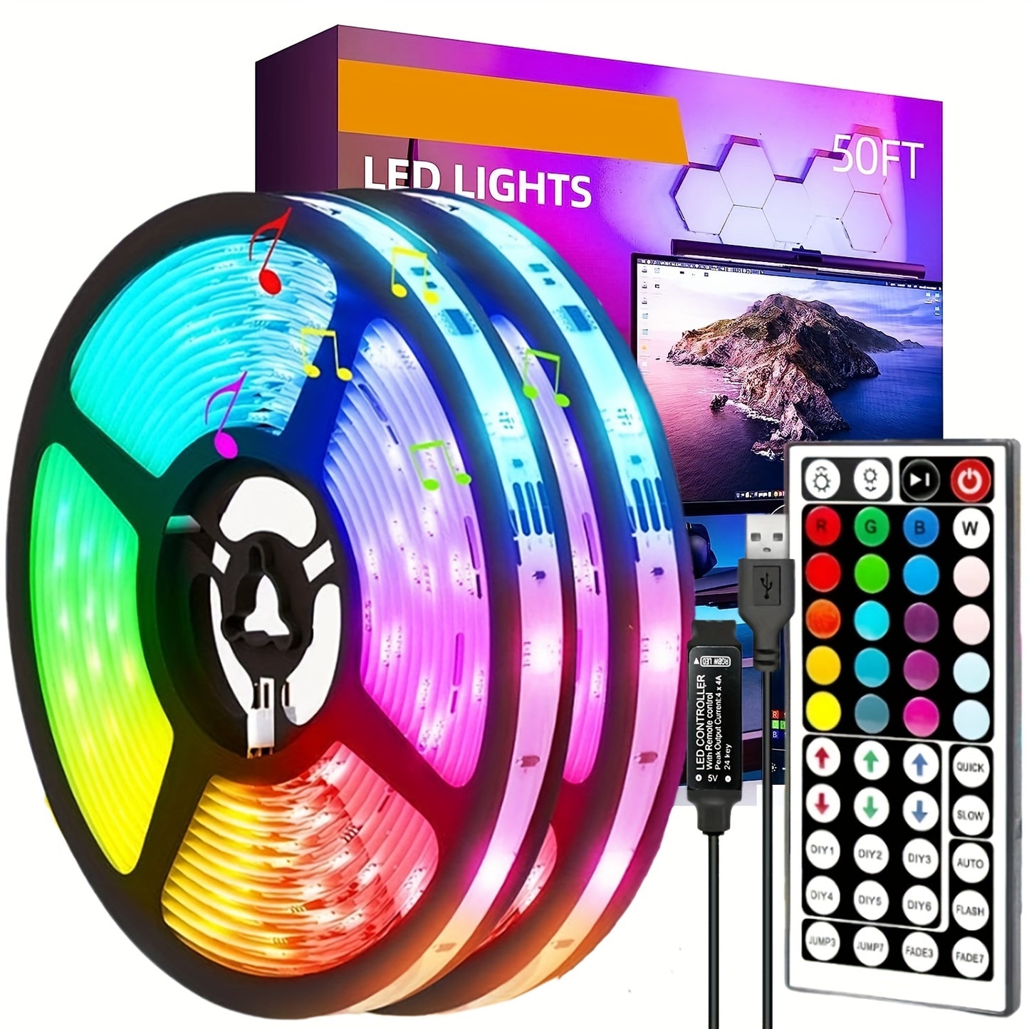 Tira de luces LED con control inalámbrico, iluminación RGB remota por infrarrojos, decoración para sala de estar, lámpara flexible, cadena decorativa