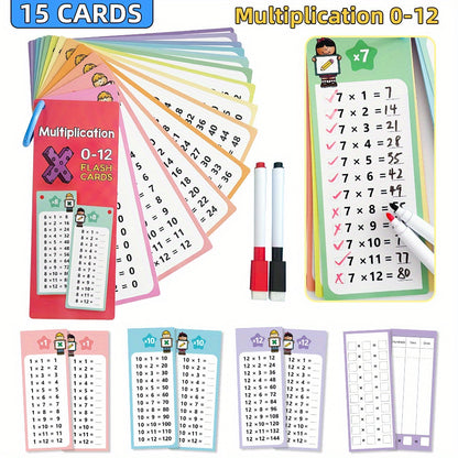 1Set (14Pcs) Math Cards, Math Multiplication Training Cards, Multiplication Flashcards, Learning Cards, Math Practice Calligraphy, Early Education Materials