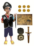 14Pcs/set Kid's Pirate Cosplay Costume, Pirate Captain Dress Up Set For Carnival Birthday Party Performance Clothing