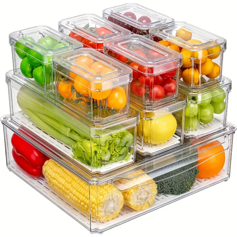 Stackable Refrigerator Organizer Bins with Lids - BPA-Free Leakproof Clear PP Storage Containers - Airtight Meal Prep System - Reusable, Stackable Kitchen Organizing Boxes for Fruits, Vegetables, Meats, Grains - Essential for