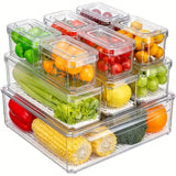 Stackable Refrigerator Organizer Bins with Lids - BPA-Free Leakproof Clear PP Storage Containers - Airtight Meal Prep System - Reusable, Stackable Kitchen Organizing Boxes for Fruits, Vegetables, Meats, Grains - Essential for