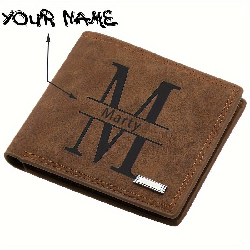 Customized Name Text Retro PU Leather Men's Wallet, Cool Gift